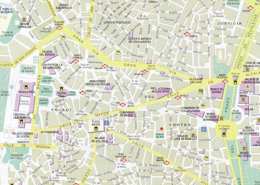 Madrid centrum af kort