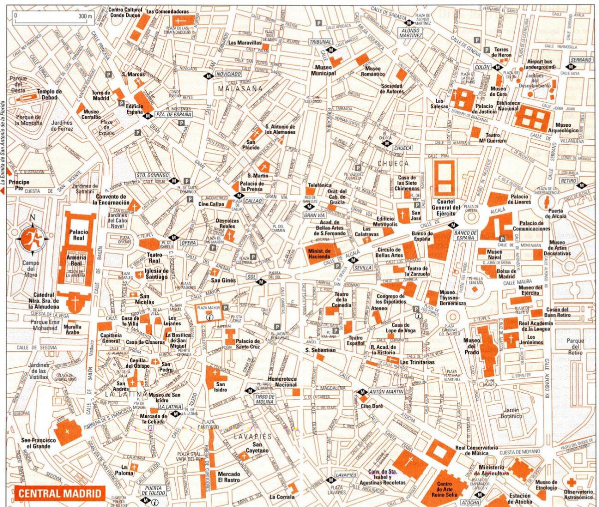 turist kort over Madrid-center