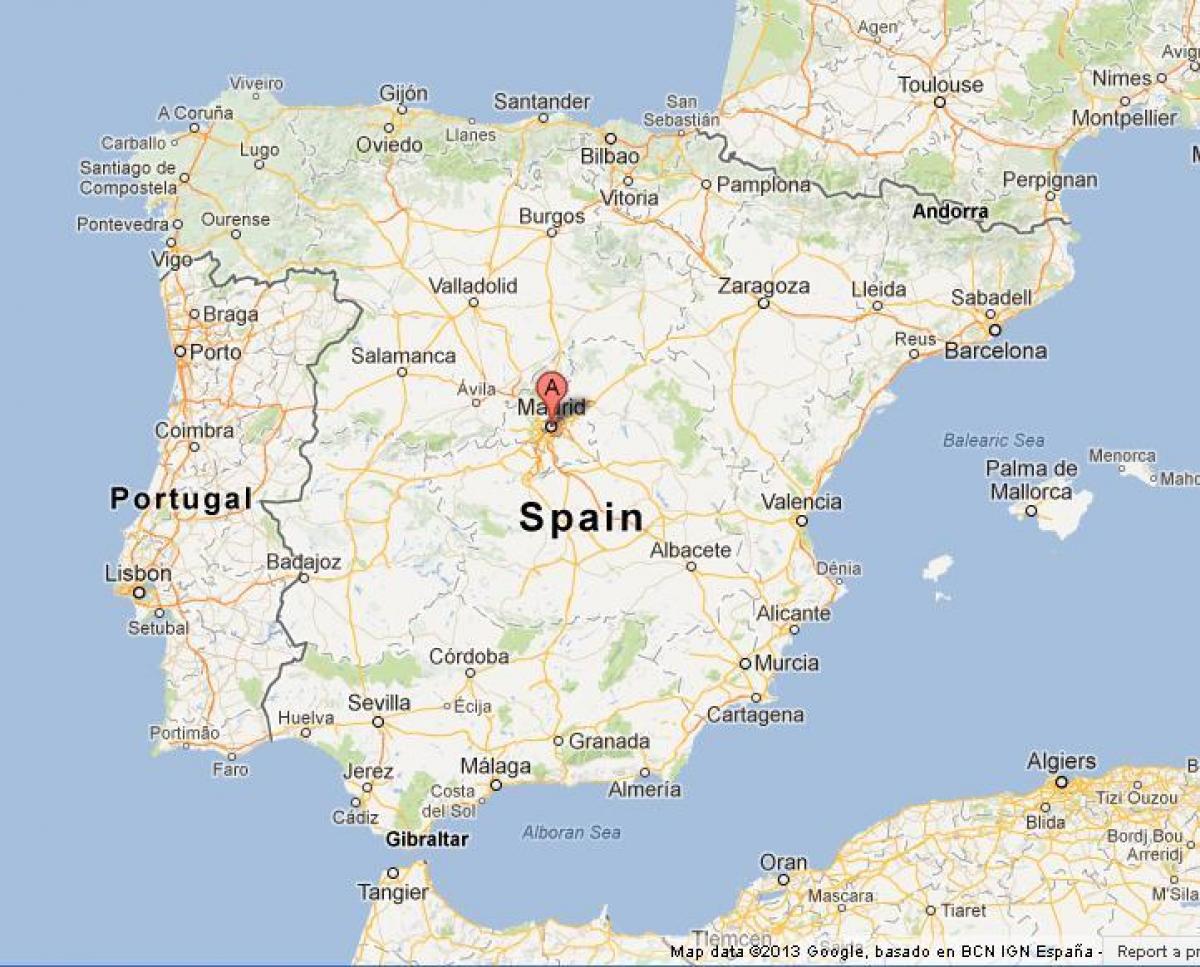 kort over Spanien, der viser Madrid