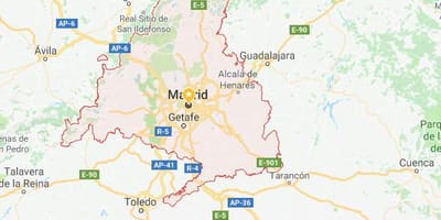 Kort over Madrid og de omkringliggende byer